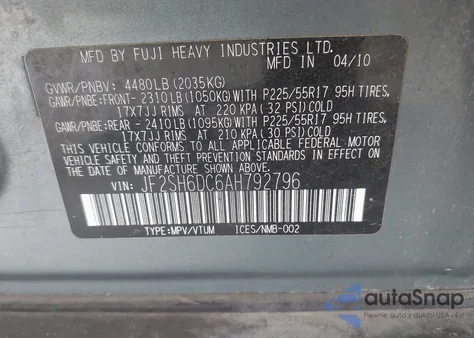 2010 Subaru Forester 2.5X Limited from USA, damaged, VIN JF2SH6DC6AH792796